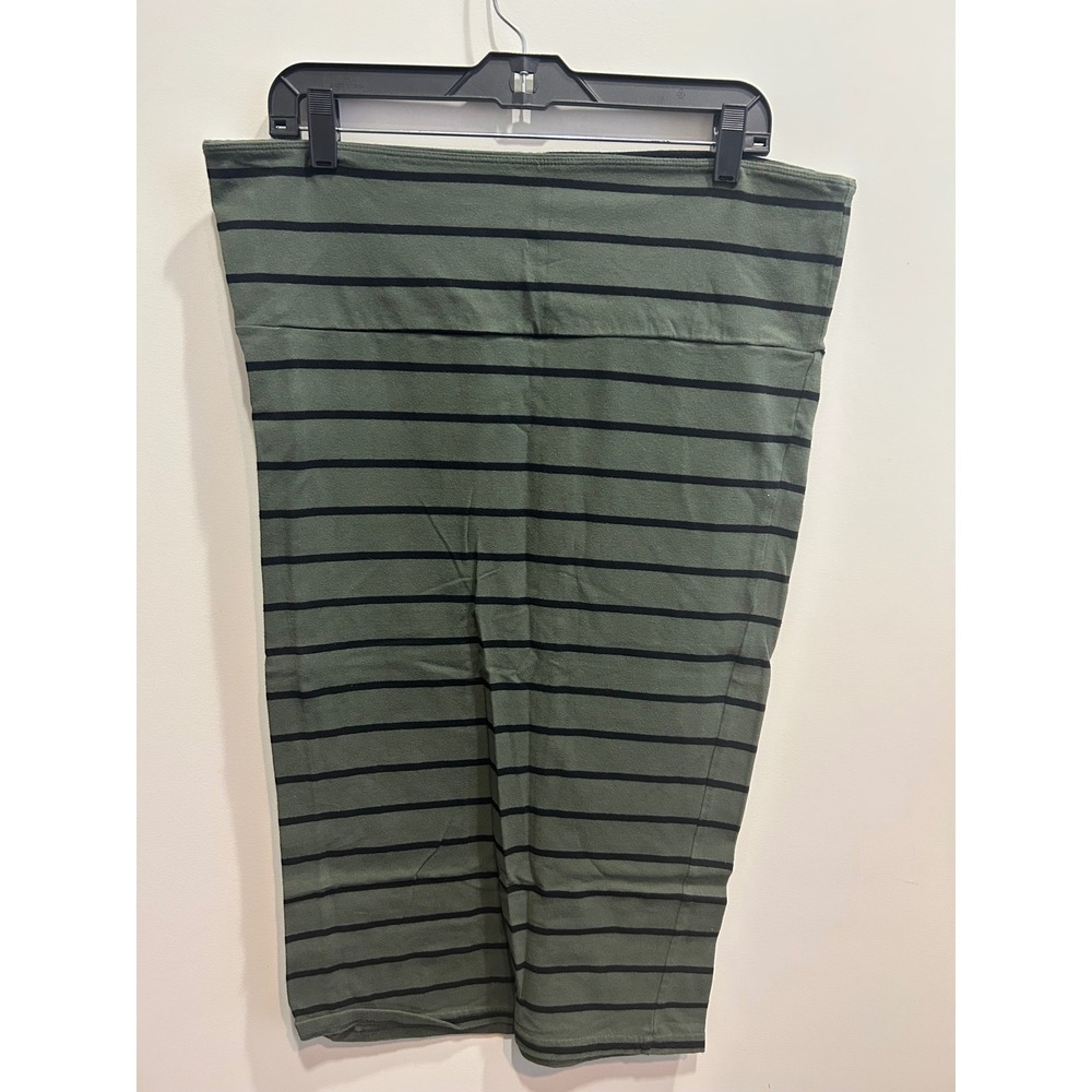 Torrid Plus Size Olive Green Black Striped Stretch Knit Pencil Skirt - Picture 1 of 3